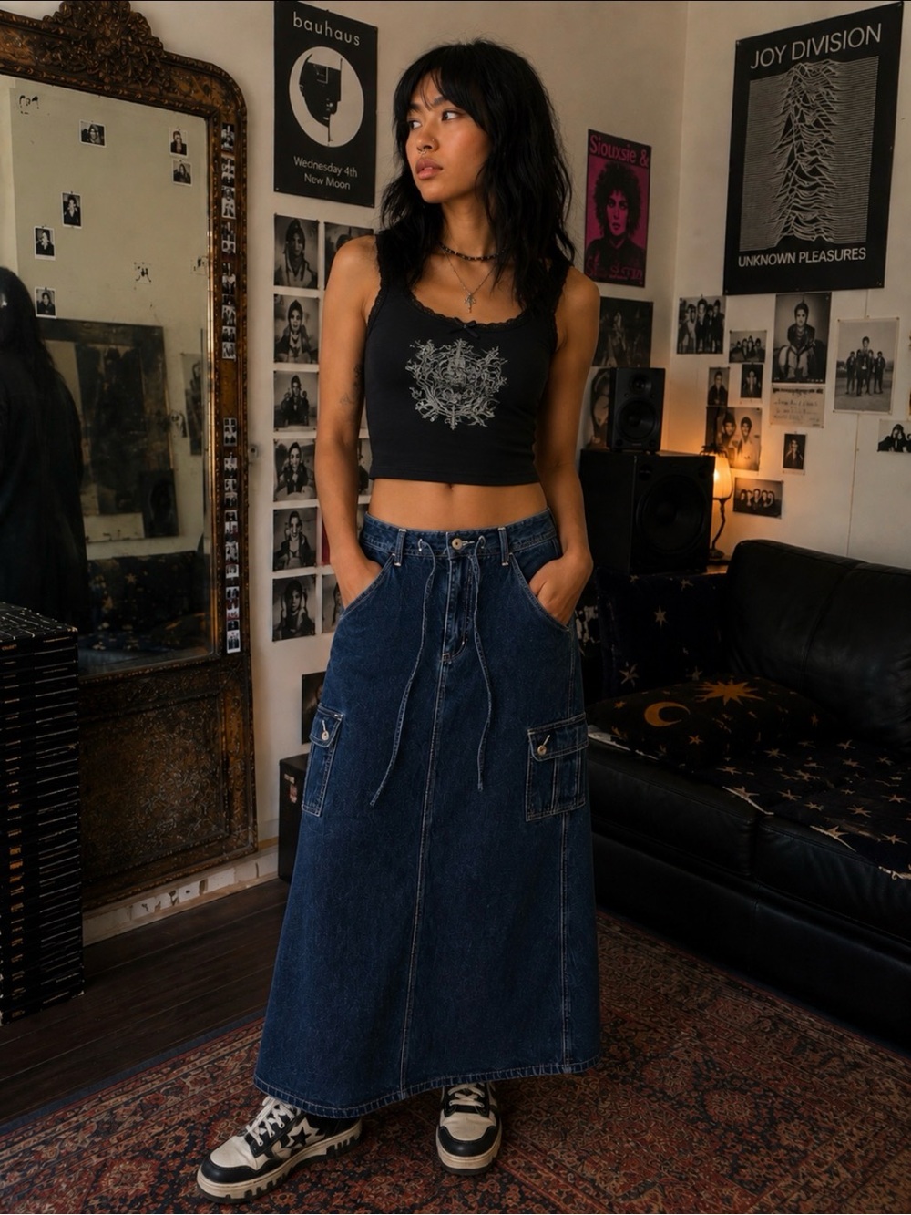 Y2K R.V.T Cargo Denim Maxi Skirt
